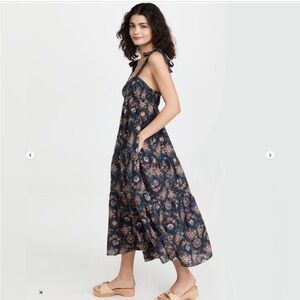 Ulla Johnson Cordelia Dress in Twilight Sundress Midi Tie Strap Navy Floral